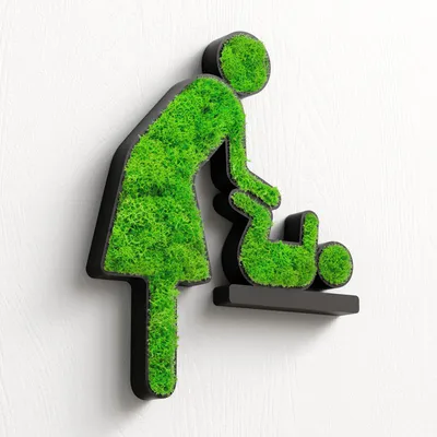 Produktbild von MOOSWERK Wickelraum Türschild mit echtem Moos | Selbstklebendes WC Schild mit Frau und Baby in Schwarz | Natürliches Toilettenschild für Gäste-WC, Stillzimmer & Wickelbereiche