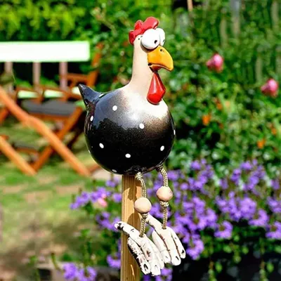 Produktbild von Gartendekoration Huhn, Tierfigur, Gartenpfosten, Keramikfigur, handgefertigtes Ornament, wetterfeste Harzfigur für Balkon, Terrasse und Wohnzimmer, Bauernhofdekoration, 8,5 x 28 cm