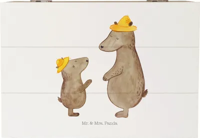 Produktbild von Mr. & Mrs. Panda Box Bären mit Hut 22 x 15 cm - Weiß - Geschenk, kiste holz, erinnerungsbox, Vatertag, Paps, Familie, Vorbild, Truhe, Vater, Geschenkbox, Muttertag