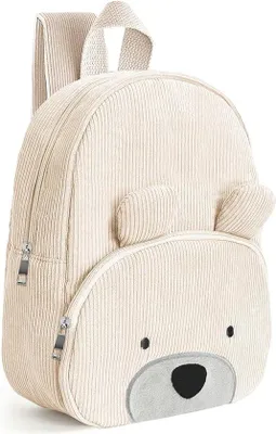Immagine prodotto di Zaino universale per bambini, zaino in velluto a coste con stampa animalier, per bambini e bambine, bianco