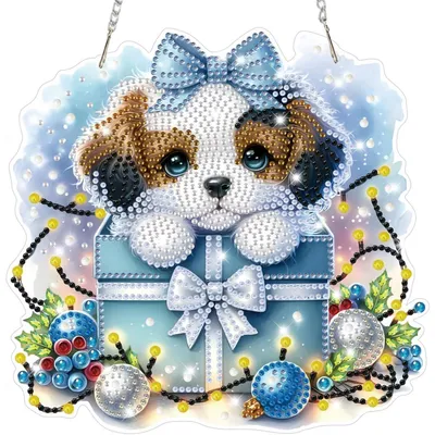 Produktbild von Diamond Painting Anhänger Hund 5D Fensterbild Bastelset für Kinder Erwachsene