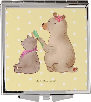 Produktbild von Mr. & Mrs. Panda Schminkspiegel Bär Kind - Gelb Pastell - Geschenk, Muttertag, Mutti, klein, Handspiegel, Frauen Spiegel, Mutter, Taschenspiegel, Kosmetikspiegel