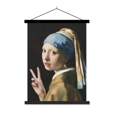 Produktbild von MuchoWow® Textilposter Das Mädchen mit dem Perlenohrring - Vermeer - Frieden 60x80 cm mit schwarzem Rahmen - Plakathalter