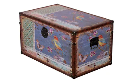 Produktbild von Truhe Kiste KD1515 Dekotruhe Vogel Holztruhe mit Kunstleder bezogen Schatzkiste, Größe:Größe XXL 59cm x 36cm x 33cm - Vogel Blau
