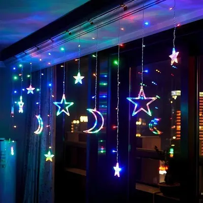 Productafbeelding van Sterrenmaan Gordijnverlichting met 138 LED's voor Kerst en Feestelijke Decoratie