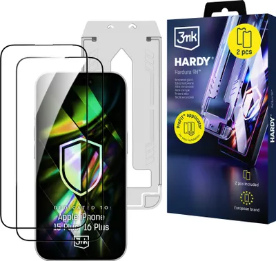 Immagine prodotto di 2 vetri temperati + applicatore 3mk Hardura 9H per Apple iPhone 15 Plus/16 Plus
