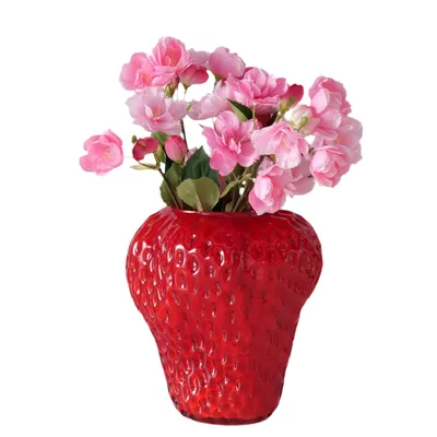Produktbild von Glasvase BerryGlow Erdbeeroptik Rot Handgefertigt 20cm Erdbeere