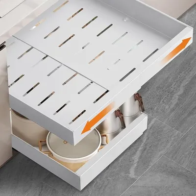 Produktbild von PolkaHome® Set von 2 Teleskopschubladen, Ausziehbare Schublade Küche, Schrankschublade Organizer für Küchenschränke, ohne Bohren und