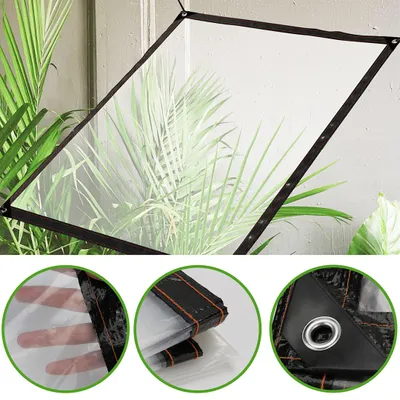 Produktbild von Ikodm 2x Transparente Plane mit Ösen wasserdichte Abdeckplane aus PE wetterfest und UV-beständig für Garten Balkon Terrasse Gewächshaus und Pavillon 3 × 6 m