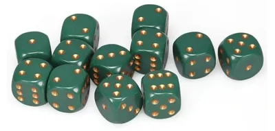 Imagen del producto de Dice Sets Green/copper Dusty Opaque 16mm D6 (12) – Dados – Chessex