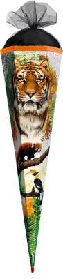 Produktbild von ROTH Schultüte Tiger 85 cm groß eckig Rot(h)-Spitze Tüllverschluss Zuckertüte Schultüte
