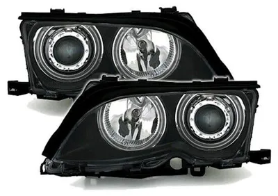 Obrázok produktu pre Predné svetlomety, čierna farba, s jasnými haložkami (CCFL Angel Eyes) pre BMW 3 (E46), modelový rok 09/2001 - 2005