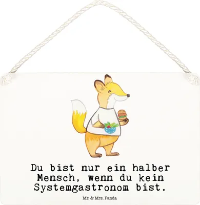 Produktbild von Mr. & Mrs. Panda wandhänger Systemgastronom Herz DIN A6 - Weiß - Geschenk, holzbild, Türschild, Holzschild, wandtafel, Schild, Wandbild Holz