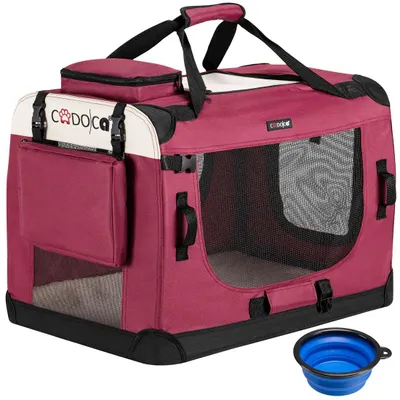 Image de CADOCA® Cage de transport M Rouge pour animaux chien chat rongeur Respirant Pliable Sac de transport Matelas douillet
