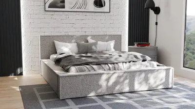 Produktbild von Polsterbett Doppelbett ALDANA 200x200cm Komplettset in Stoff Puente Hellgrau