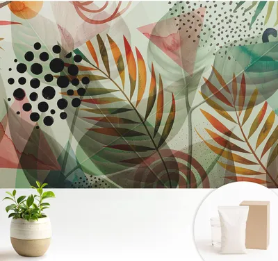 Produktbild von Fototapete selbstklebend - 104x70 cm - Tapete - Wandtapete - Wandbilder - Klebefolie - Dekofolie - Tapete Folie - Wand - Dekoration - Wohnzimmer - Abstrakte Blätter