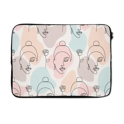 Produktbild von MuchoWow® Laptop Hülle 13 Zoll Frau - Blumen - Strichzeichnung - Pastell - Muster Laptoptasche - Laptophülle - Sleeve - Rundumschutz