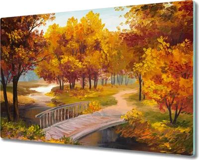 Produktbild von Coloray Herdabdeckplatte 80x52 cm Schneidebrett Kochplattenabdeckung Küchenbrett Hackbrett - Park Baum Blätter im Herbst