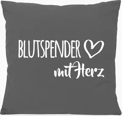 Produktbild von Huuraa Kissen Blutspender mit Herz 40x40cm mit Füllung Steel Grey Baumwolle Dekokissen Geschenkidee