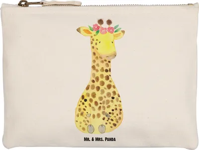 Produktbild von Mr. & Mrs. Panda Federmappe Giraffe Blumenkranz Größe M - Weiß - Geschenk, Selbstliebe, Stifteetui, kosmetiktäschchen, Mäppchen, Kulturbeutel, Abenteurer, Freundin, Etui