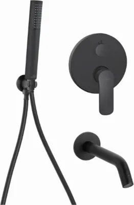 Produktbild von BADLAND Komplettes Set Unterputz Wannenarmatur SIROS Verdeckter Einbau Mischer für Badezimmer in Schwarz