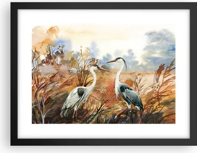 Produktbild von Gerahmtes Poster - Schwarzer Rahmen - Kraniche Vögel Herbst - 40x30 cm - Wand Bild - Wanddeko - Wandbilder - Kunstposter - Wandposter - Bilderrahmen - Bilder - Kunstdruck - P2BAA40x30-5077