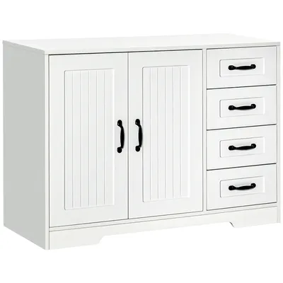 Produktbild von HOMCOM Sideboard Beistellschrank mit Schubladen Küchenschrank Aufbewahrungsschrank mit verstellbarem Einlegeboden Esszimmerschrank Kippschutz Landhausstil Spanplatte Weiß 105 x 40 x 76 cm