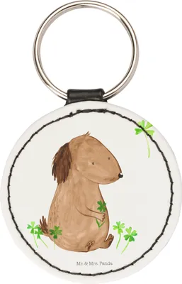 Produktbild von Mr. & Mrs. Panda Schlüsselanhänger Hund Kleeblatt - Weiß - Geschenk, Anhänger, kleiner, Motivation, Viel Glück, Niedlich, schlüssel, Taschenanhänger, Sprüche, motiv