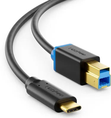 Produktbild von deleyCON 0,5m USB 3.0 Druckerkabel Scannerkabel - Stecker Typ 3.1 - USB C auf USB B - 5 Gbit/s Datenkabel für z.B. Computer Drucker Externe Festplatte - Schwarz