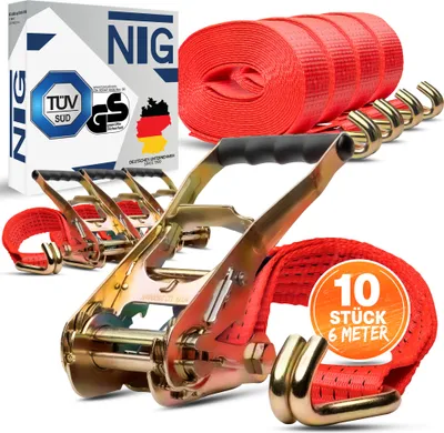 Produktbild von Spanngurt Zurrgurte 6m 5t 10 Stück Set ( 2500 / 5000 daN, KG ) Zweiteilig 50mm