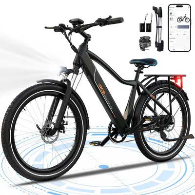 Image de RCB G5 : VTT électrique de 27,5 pouces, moteur de 250W avec capteur de couple, autonomie jusqu'à 90 km, vitesse maximale de 25 km/h, 7 vitesses, freins à disque, fourche suspendue verrouillable, compatible avec application et NFC