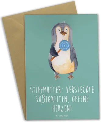 Produktbild von Mr. & Mrs. Panda Grußkarte Stiefmutter Herzen - Meeresbrise - Geschenk, Grußkarten, Weihnachten, hochzeitskarten, Humor, Bonusmutter, weihnachtskarten, Stiefkind, Familie