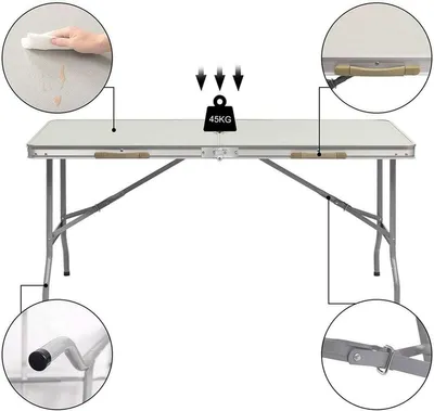 Obrázek produktu pro Skládací campingový stůl – stůl pro kempování, párty stůl – lehký – hliník, MDF – 150x60x69,5 cm – černý