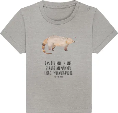 Produktbild von Mr. & Mrs. Panda  T-Shirt Nasenbär 0. - 6. Monat - Heather Grey - Geschenk, Bär, Lustige Sprüche, Babyshirt, Kinder, Nasenbären, Kleinkind Shirt, Rüsselbär, Baby