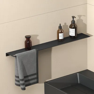 Produktbild von doporro Duschablage ohne Bohren aus Aluminium 80 cm, selbstklebendes Duschregal mit Handtuchhalter, 2-in-1 Badezimmer Organizer Matt schwarz Reglo-06