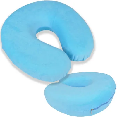 Produktbild von Reisekissen Nackenkissen Memory Foam Halskissen ergonomisch Hellblau für Auto Flugzeug Zug