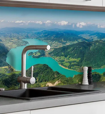 Produktbild von Küchenrückwand selbstklebend Landschaft Gipfel Spritzschutz Folie 280 x 60 cm