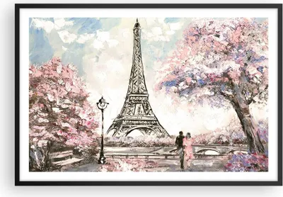 Produktbild von Gerahmtes Poster - Schwarzer Rahmen - Bäume Eiffle Paar Frankreich - 91,5x61 cm - Wand Bild - Wanddeko - Wandbilder - Wandposter - Bilderrahmen - Bilder - Kunstdruck - Wandbild - P2BAA91x61-3147