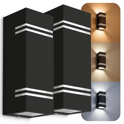 Produktbild von 2 Stück LED Wandleuchte Up Down Außen IP44 - mit 4x LED GU10 3W warmweiß - Lampe wechselbar - schwarze Außenwandleuchte JOVO-L