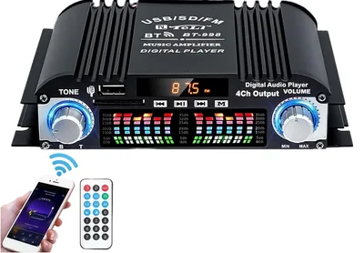 Produktbild von 1600W HiFi 4-Kanal Verstärker, Bluetooth 5.0 Stereo Vollverstärker DC 12 V Lautsprecher FM USB SD