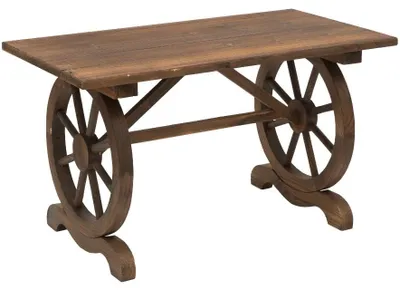 Obrázek produktu pro Venkovní stůl z dřeva s kolečky | Barva: přírodní | Rozměry: 60 x 115 x 65 cm