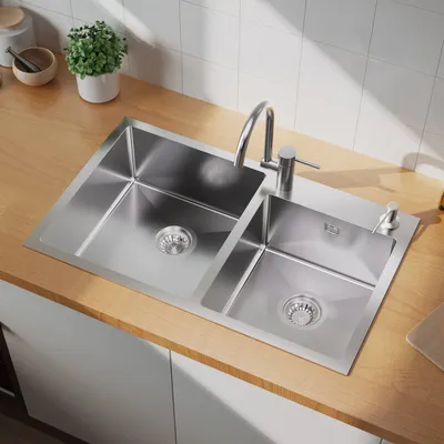 Produktbild von Auralum Küchenspüle 2 Schalen 75 x 45 CM Spülbecken 2 Becken Waschbecken Unterbauwaschbecken Edelstahl 304 Spüle aus gebürstetem Edelstahl mit Siphon und Überlauf