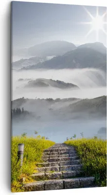 Produktbild von Bild auf Leinwand - Leinwandbild - Berg Nebel Landschaft Morgen - 45x80cm - Wand Bild - Wanddeko - Leinwanddruck - Bilder - Kunstdruck - Wanddekoration - Leinwand bilder - Wandkunst - PA45x80-2478