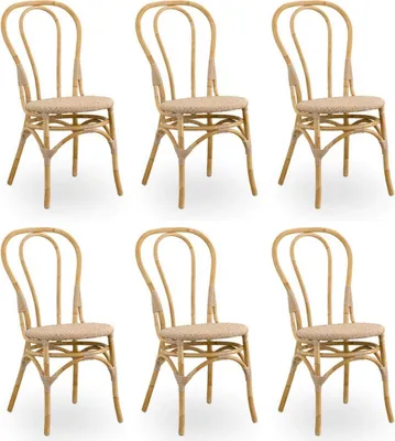 Produktbild von Casa Padrino Luxus Gartenstuhl 6er Set Naturfarben 45 x 56 x H. 88 cm - Moderne Rattan Garten & Terrassen Möbel - Luxus Qualität