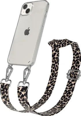 Produktbild von Apple iPhone 14 Plus Chain Eyelets Slim Neck Strap Set Leo Style 13 Black/Taupe 03 Metall Silver