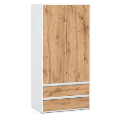 Produktbild von STIV Möbel | Kleiderschrank Weiß Matt/Eiche Wotan 90x50x180 cm | 2 Türen & 2 Schubladen | Modern mit Holzoptik