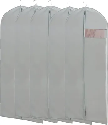Produktbild von Kleiderschutzhülle für den Kleiderschrank, transparent, mit Sichtfenster, zum Aufhängen, für Reisen, staubdicht, wasserdicht, mottenfest, 60 x 120 cm, Grau, 5 Stück