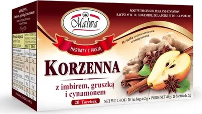 Zdjęcie produktu dla Malwa Herbatka Ziołowo-Owocowa Korzenna Z Imbirem Gruszką I Cynamonem 40 G (20 X 2 G)