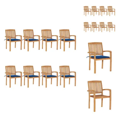 Produktbild von vidaXL Stapelbare Gartenstühle mit Kissen 8 Stk. Massivholz Teak -  Gartenstühle