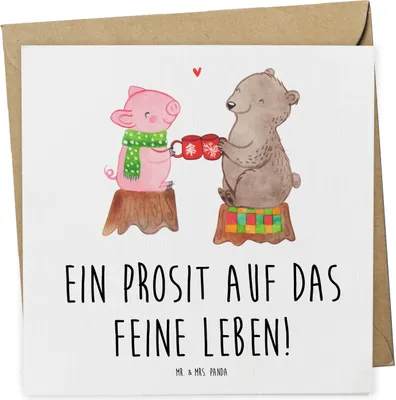 Produktbild von Mr. & Mrs. Panda Glückwunschkarte Glühschwein Sause - Weiß - Geschenk, Schwein, Klappkarte, Bär, Weihnachten, Prost, anlasskarte, Weihnachtszeit, Grußkarte, doppelkarte